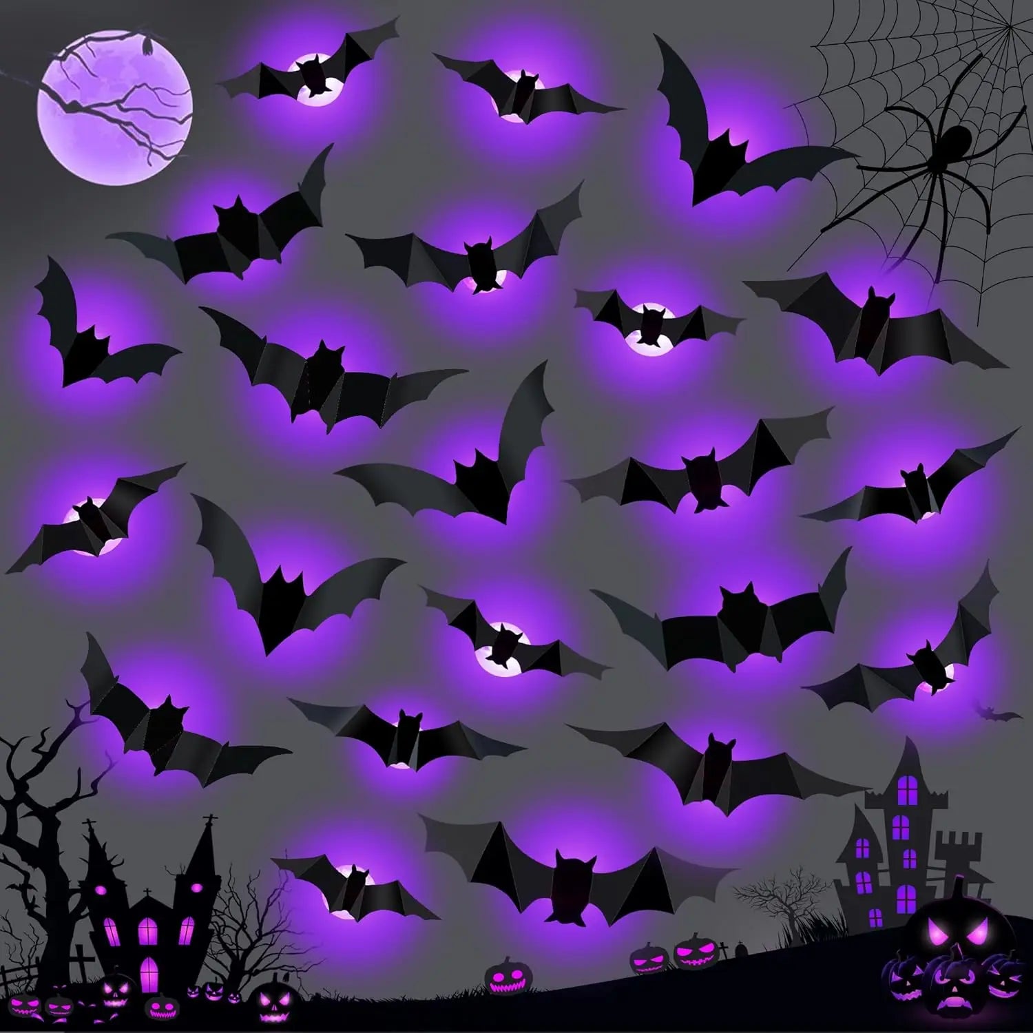 3D LED Bat Spider Wall Light – Decorative Halloween Party Glow Sticker