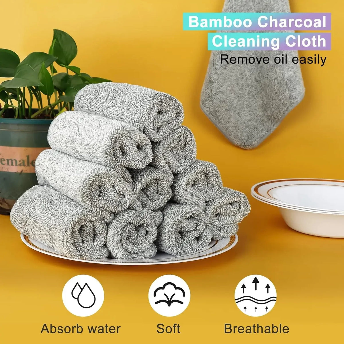 Bamboo Charcoal Dishcloths – Super Absorbent Anti-Grease Kitchen Cleaning