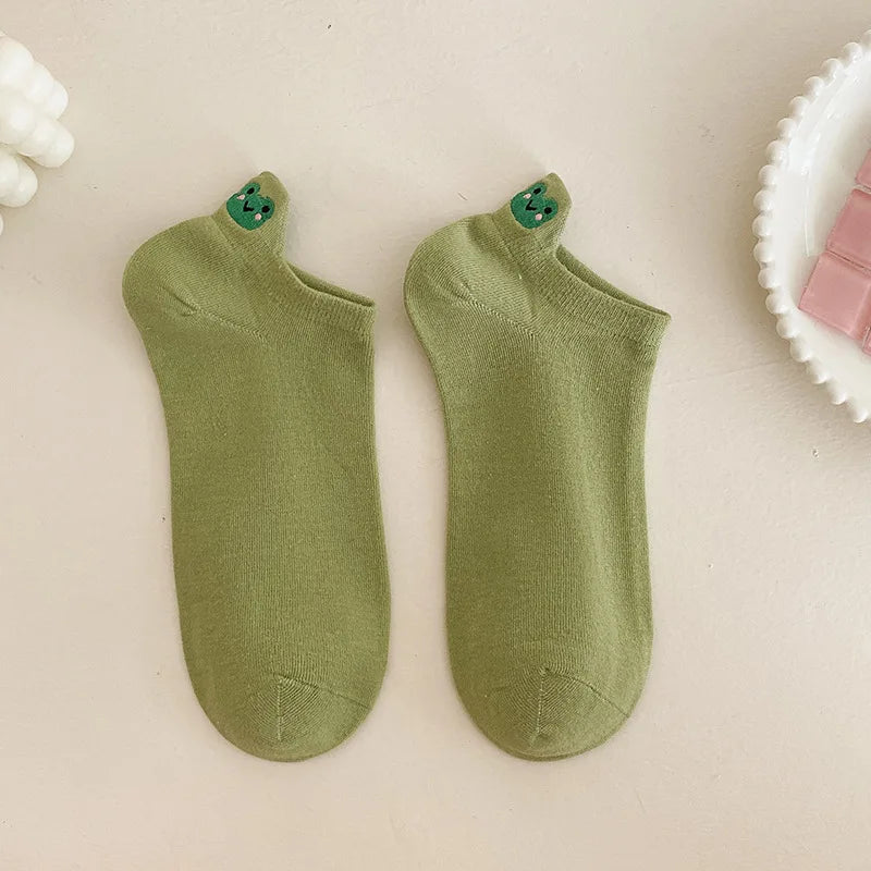 Embroidered Cotton Animal Socks – Breathable Casual Footwear for Women