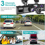 Triple Lens Dash Cam – 1080P Front and Rear Vehicle Recorder for Night Vision