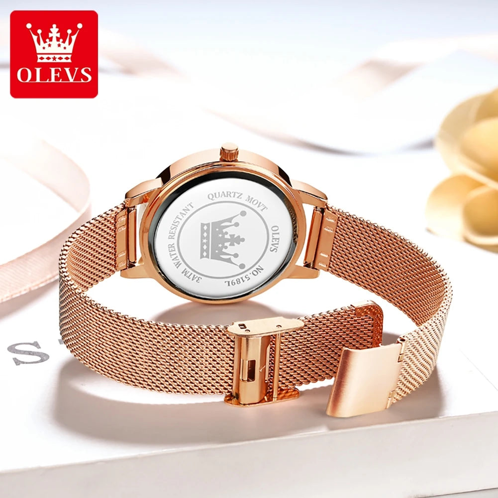 Quartz Women's Watch – Milanese Mesh Band with Diamond Accents for Daily Wear