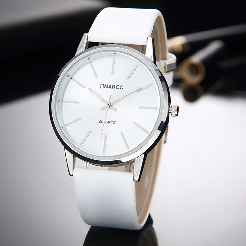 Minimalist Silver Quartz Watch – Elegant Leather Business Accessory for Women