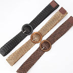 Braided Straw Waist Belt – Boho Wooden Buckle Accessory for Women