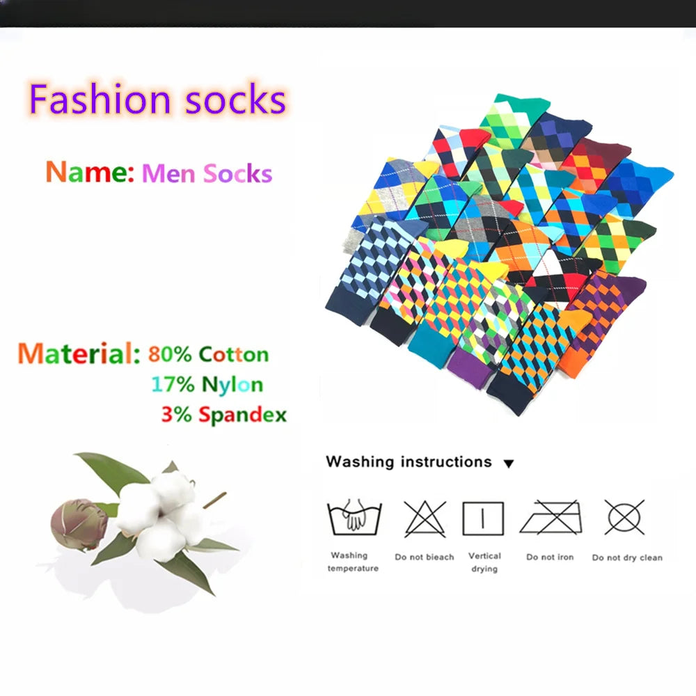Colorful Cotton Crew Socks – Novelty Patterned Dress Wear for Men