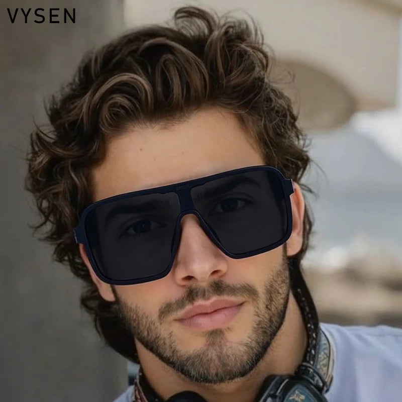 Oversized Polarized Rectangle Sunglasses – Vintage Steampunk for Men