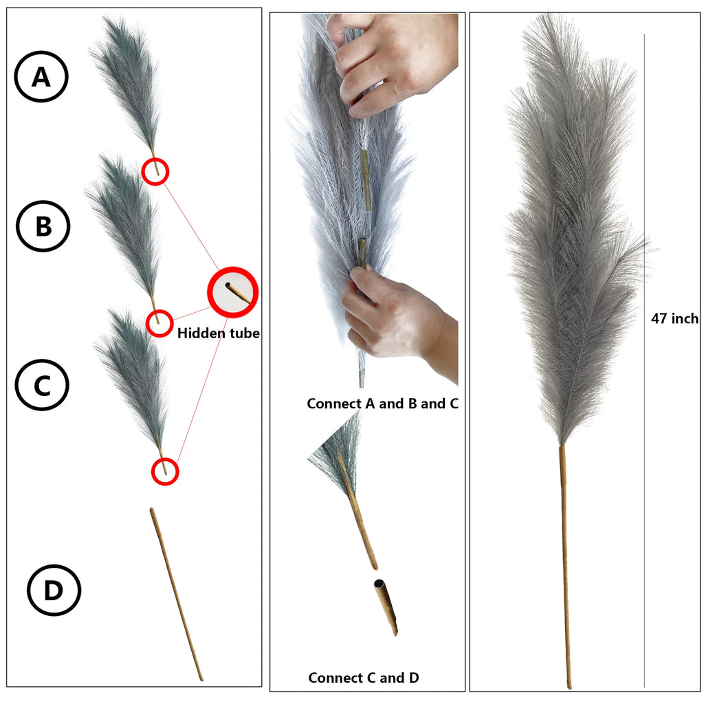 47" Faux Pampas Grass – Tall Fluffy Artificial Stems for Home Decor