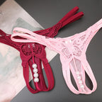 Lace Pearl G-String – Open Crotch Beaded Thong for Sexy Lingerie