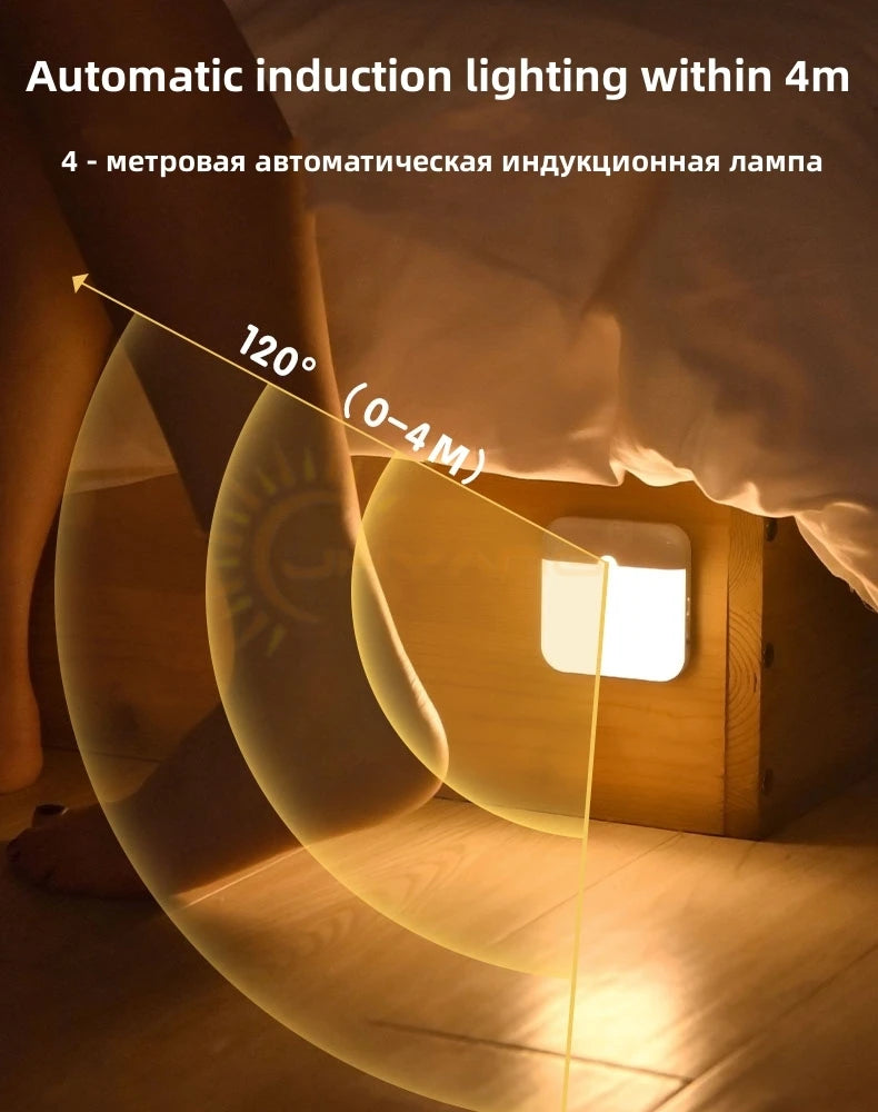 Motion Sensor LED Square Lamp – USB Rechargeable Light for Bedroom and Kitchen