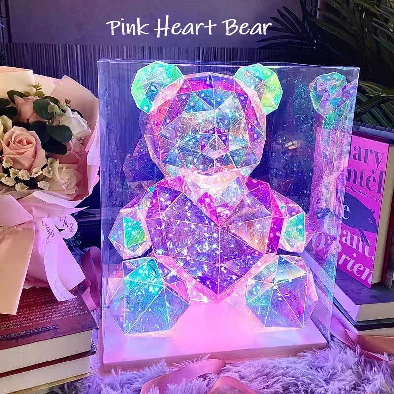 LED Teddy Bear Night Light – 30cm Colorful Plush Gift for Bedroom Decor