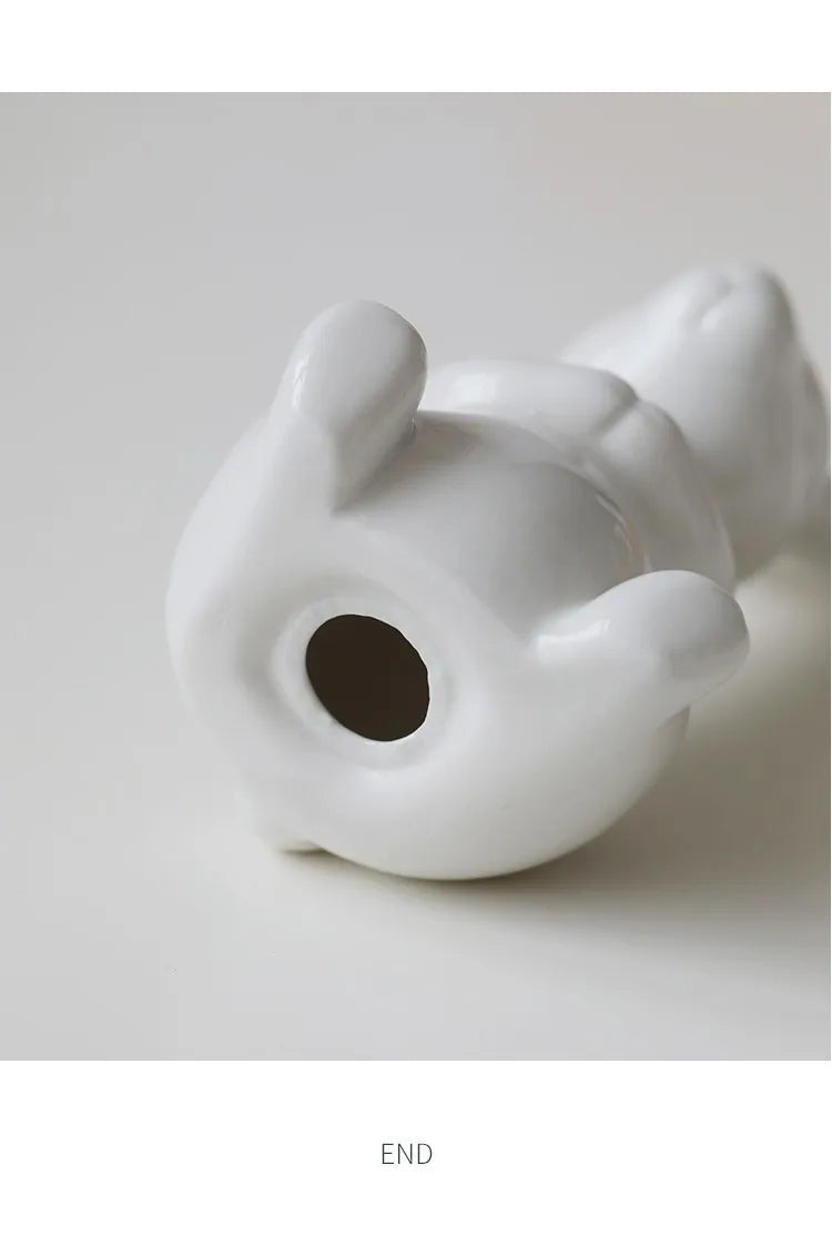 Ceramic Rabbit Figurine – White Porcelain Bunny Decor for Home Office