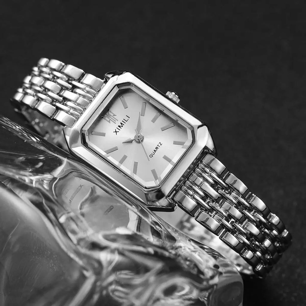 Rhinestone Rectangle Women Watches – Stainless Steel Luxury Quartz Jewelry Set