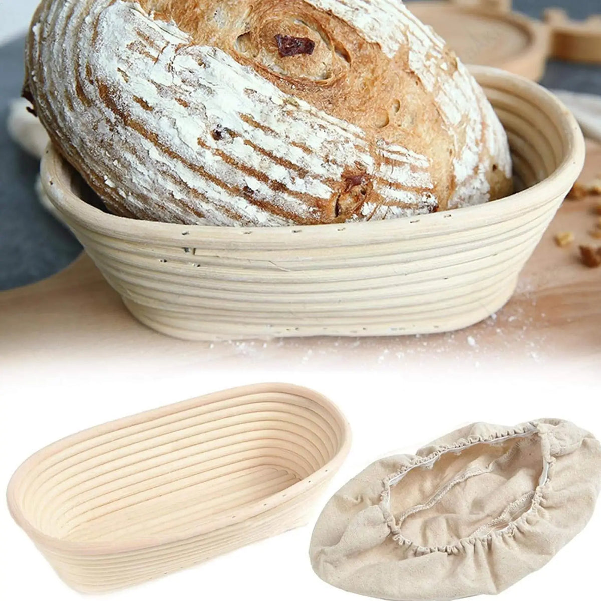 Oval Rattan Proofing Basket – Handmade Dough Rising Bowl for Sourdough Baking