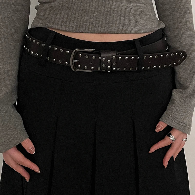 Rivet Studded Leather Belt – Fashion Waist Accessory for Women