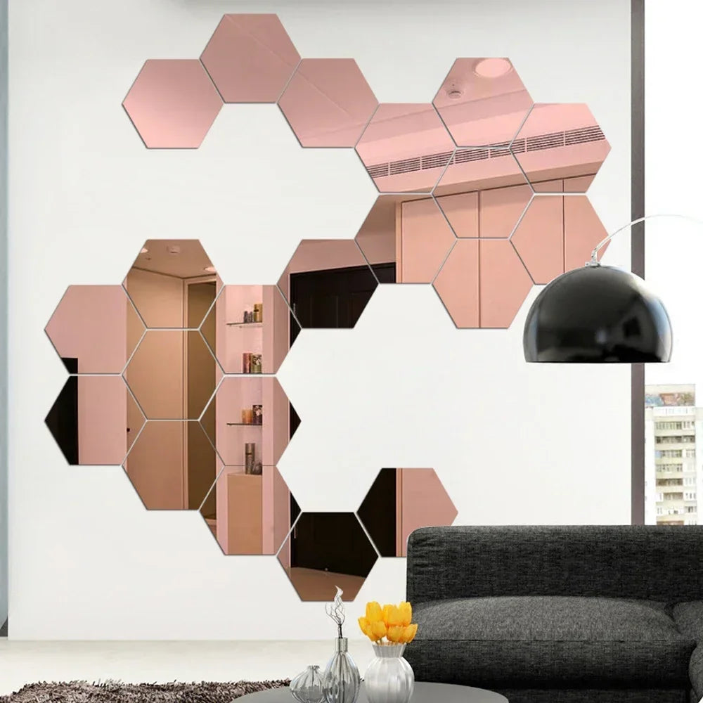 Hexagon Acrylic 3D Mirror Wall Stickers – Self-Adhesive Decor for Home