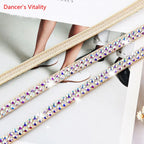 Gold ribbon trims with sparkling crystal rhinestones, ideal for crafts or DIY decoration.