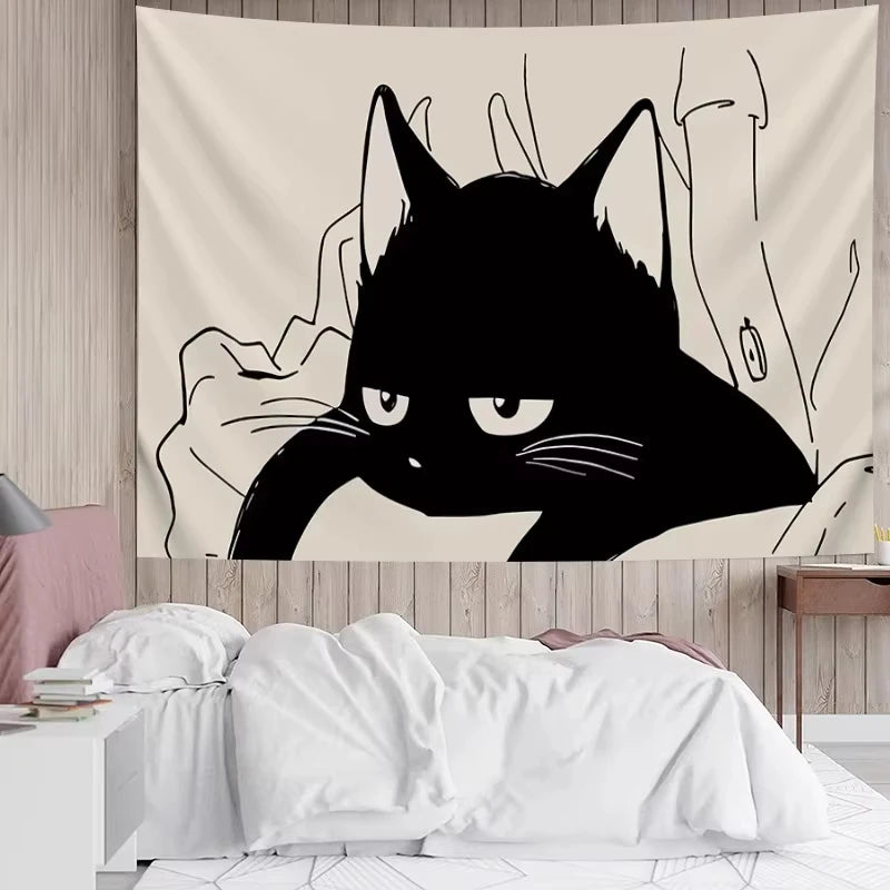 Black Cat Teacup Wall Hanging – Decorative Art for Bedroom Living Room Decor