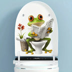 Funny Frog Reading Newspaper Toilet Sticker – Creative Bathroom Wall Decor