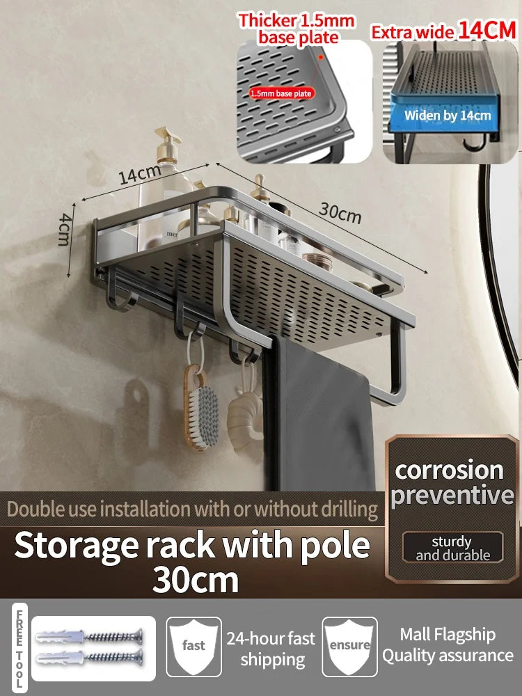 Aluminum Bathroom Shelf – Wall Mounted Storage Rack for Kitchen and Shower