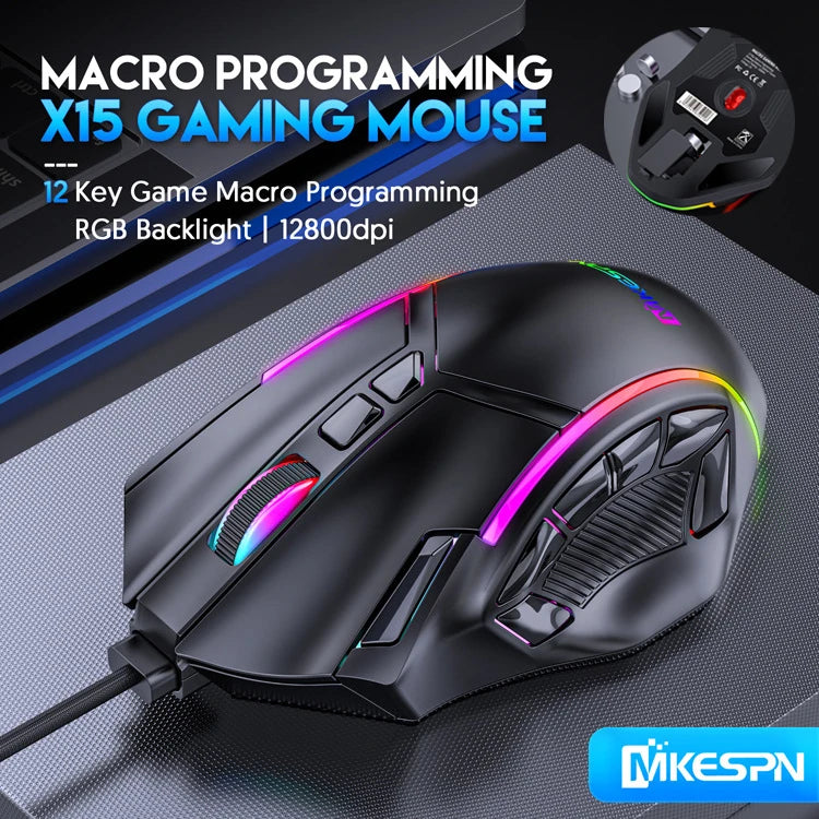 RGB Gaming Mouse – 12800 DPI Programmable 12-Button Ergonomic Controller for PC