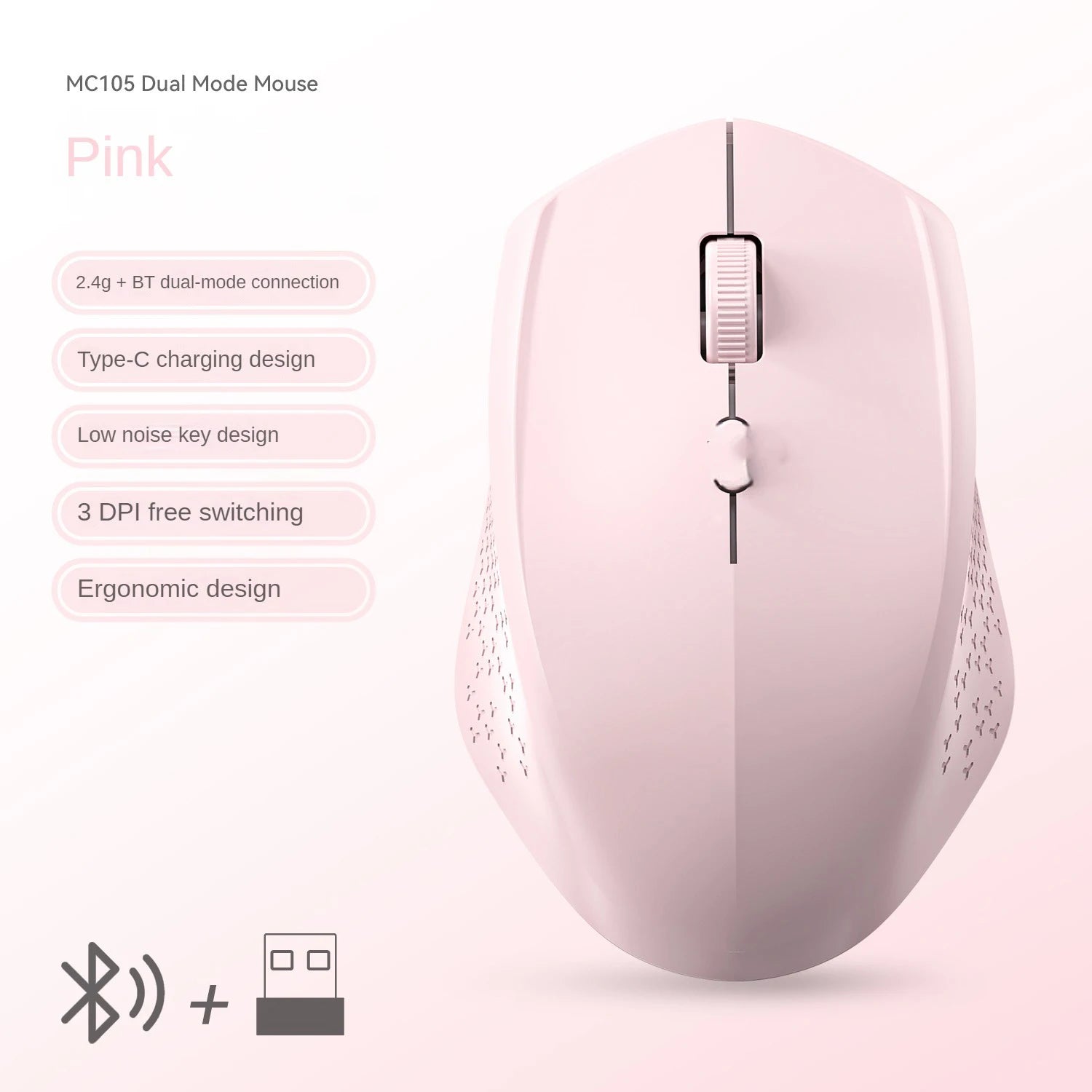 Wireless Dual-Mode Mouse – Silent Rechargeable Accessory for Laptop PC