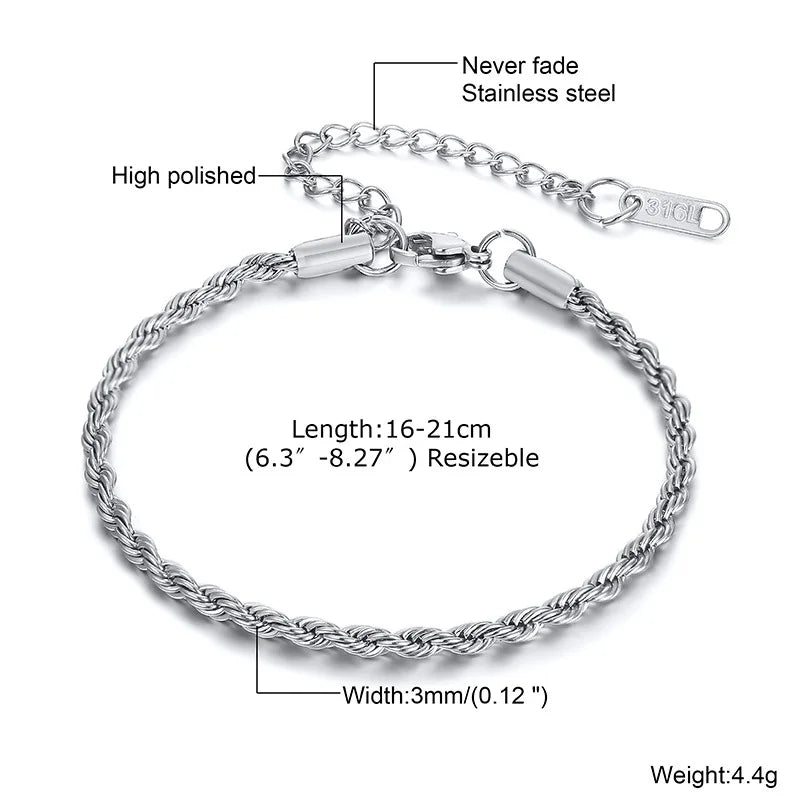 Stainless Steel Link Chain Bracelet – Stackable Silver Jewelry for Women