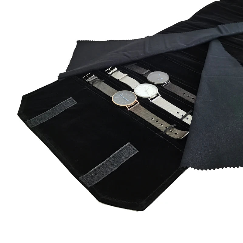 Velvet Watch Roll Bag – Portable Jewelry Organizer for Travel Storage