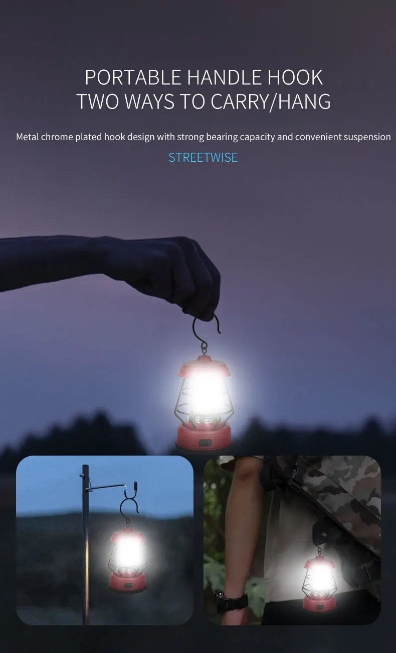 Retro LED Tent Lantern – Portable Hanging Lamp for Outdoor Camping