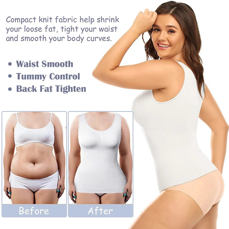 Plus Size Shaper Cami – Built-in Bra Compression Tank for Tummy Control
