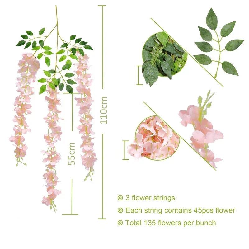 Silk Wisteria Hanging Vines – 110cm Artificial Flower Garland for Wedding Decor