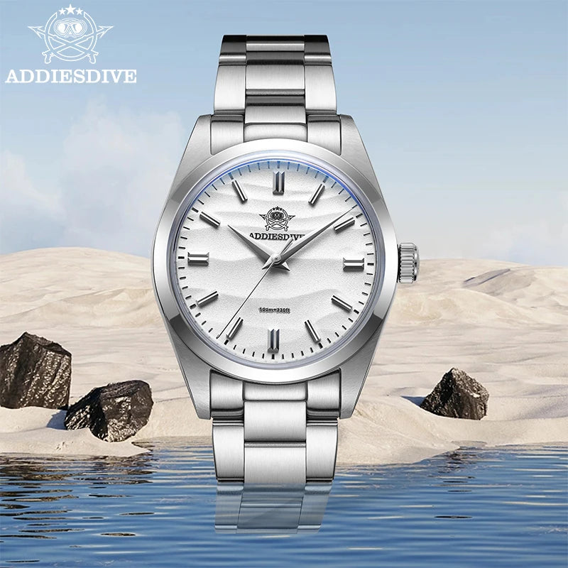 ADDIESDIVE 36mm Quartz Watch – Stainless Steel Sand Dial for Everyday Wear