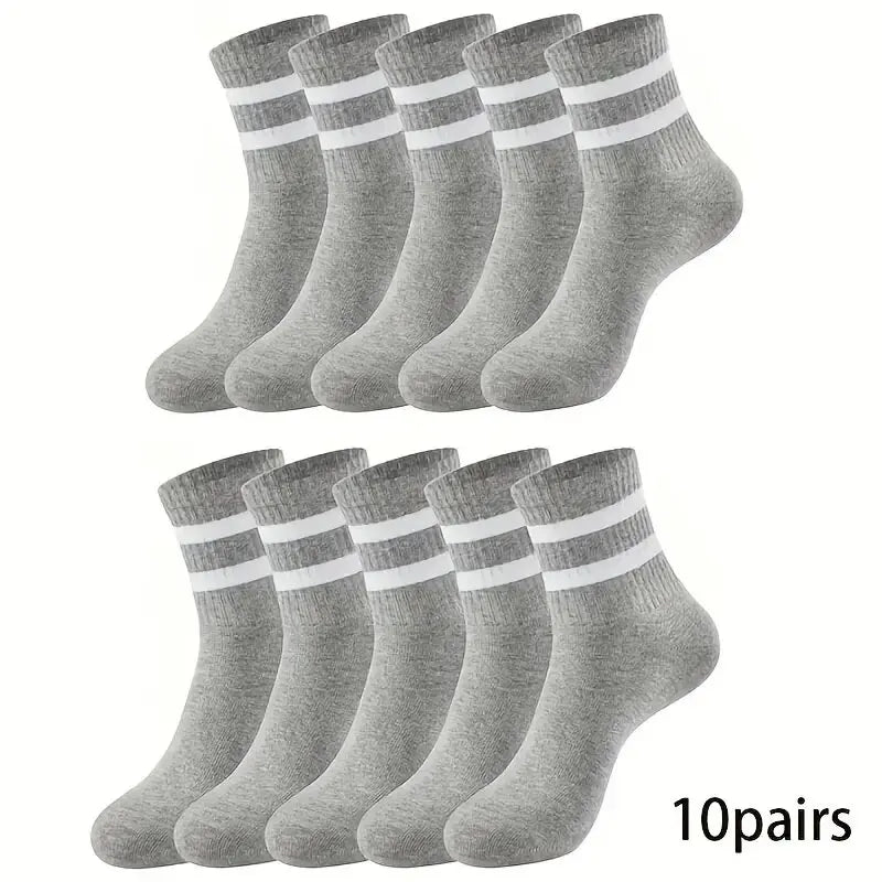 Striped Mid Tube Socks – Breathable Cotton Casual Footwear for Men