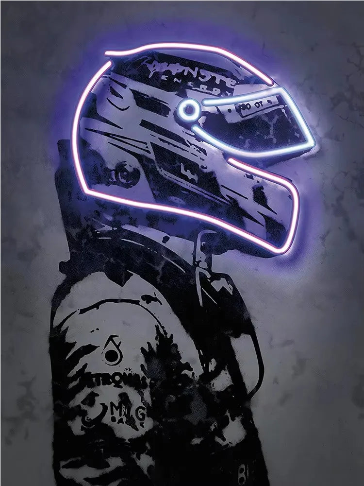 Ayrton Senna Racing Suit Wall Art – Abstract Neon Graffiti Canvas for Home Decor