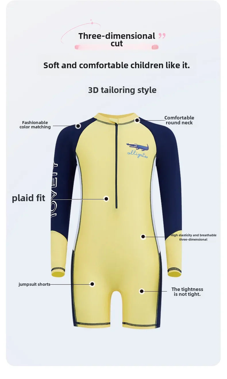 Boys Long Sleeve Swimsuit – UV Protection One-Piece for Summer Swimming