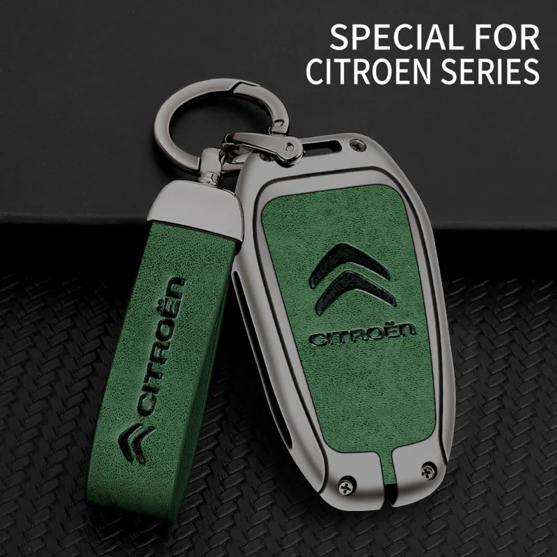 Zinc Alloy Leather Car Key Case – Protective Remote Cover for Citroen Models