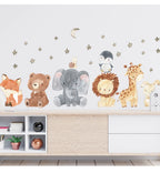 Watercolor Safari Animal Wall Decals – Cute Nursery Decor for Kids Rooms