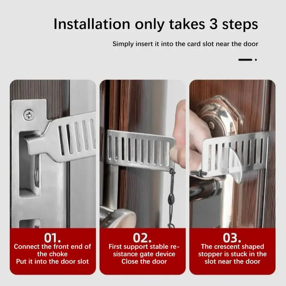 Portable Metal Door Lock – Punch-Free Security Latch for Hotel and Travel