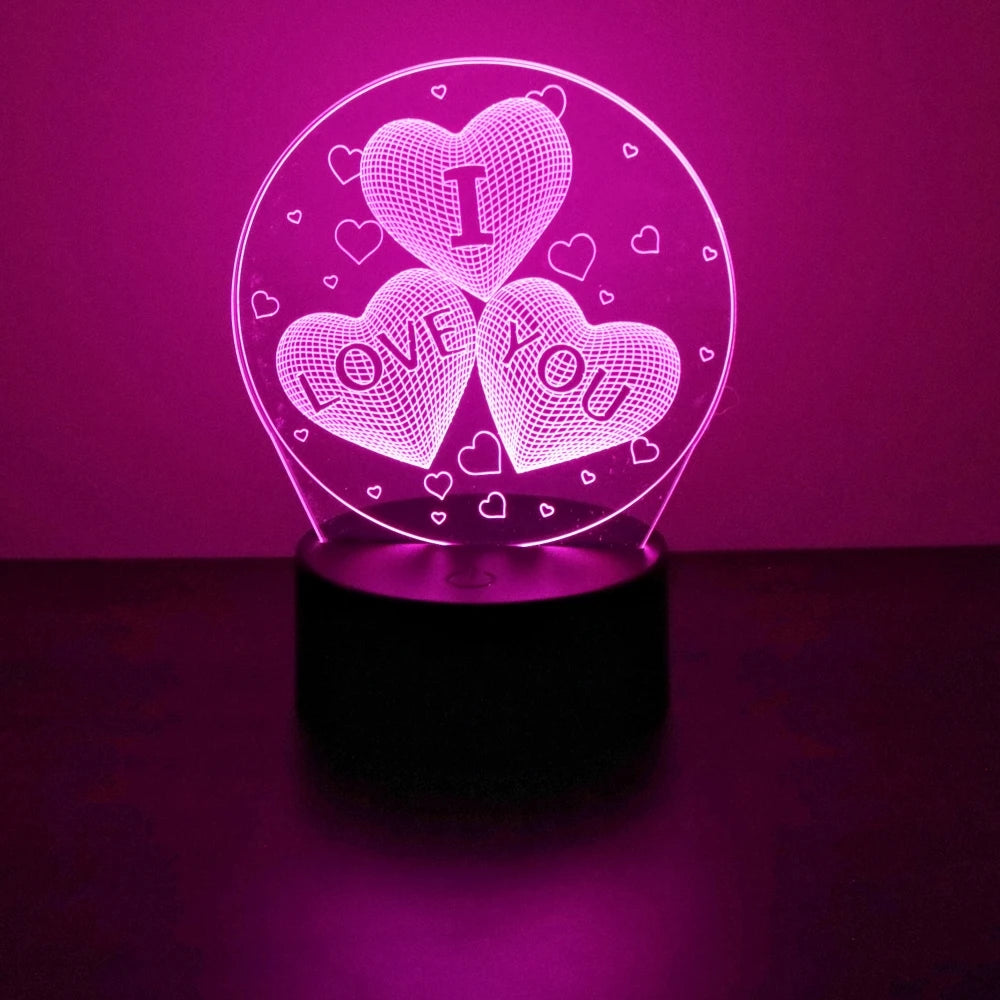 3D Heart LED Night Light – Romantic Illusion Lamp for Valentine's Day Gifts