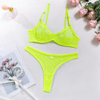 Polka Dot Mesh Lingerie Set – Sheer Underwire Bra and G-String for Women