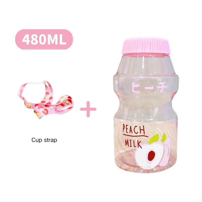 Milk Carton Water Bottle – 480ml Kawaii Plastic Cup for Kids and Adults