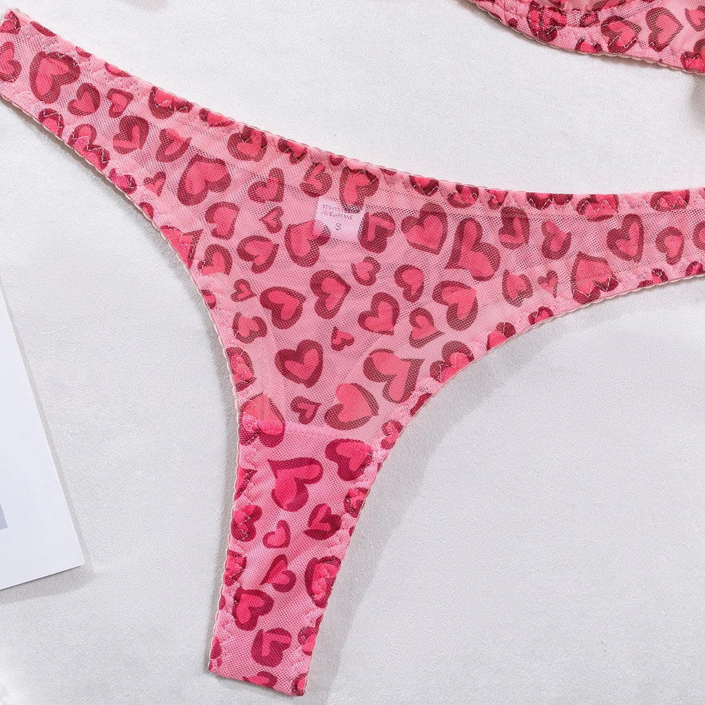 Polka Dot Mesh Lingerie Set – Sheer Underwire Bra and G-String for Women