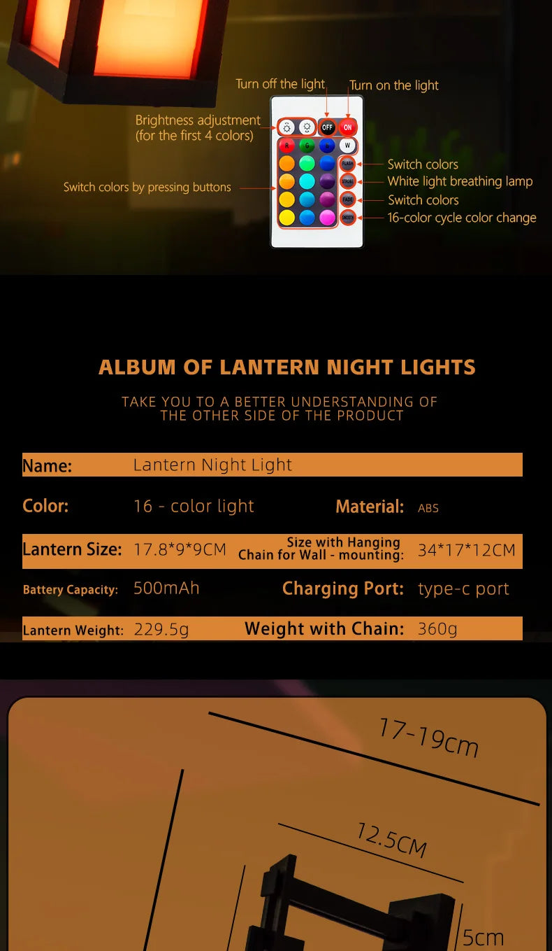 Pixel Style LED Lantern – 16 Color Portable Light for Home Decoration