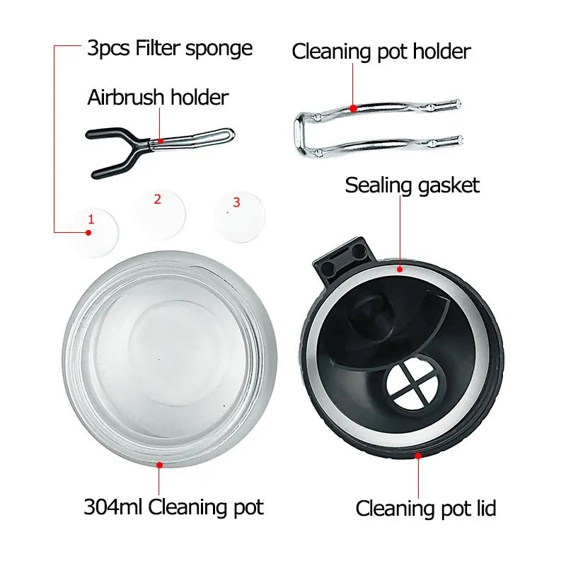 Airbrush Cleaning Pot – Glass Jar Set with Needles and Brushes
