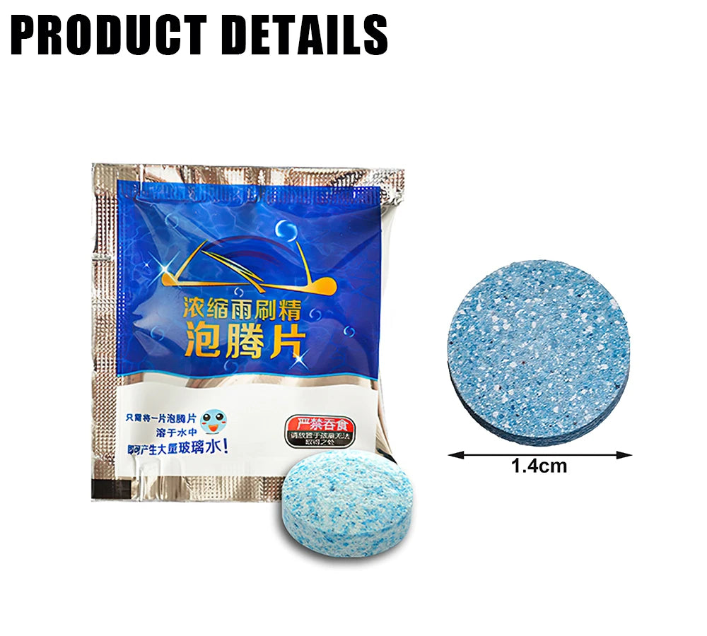 Effervescent Glass Cleaner Tablets – Concentrated Windshield Wash for Car Care