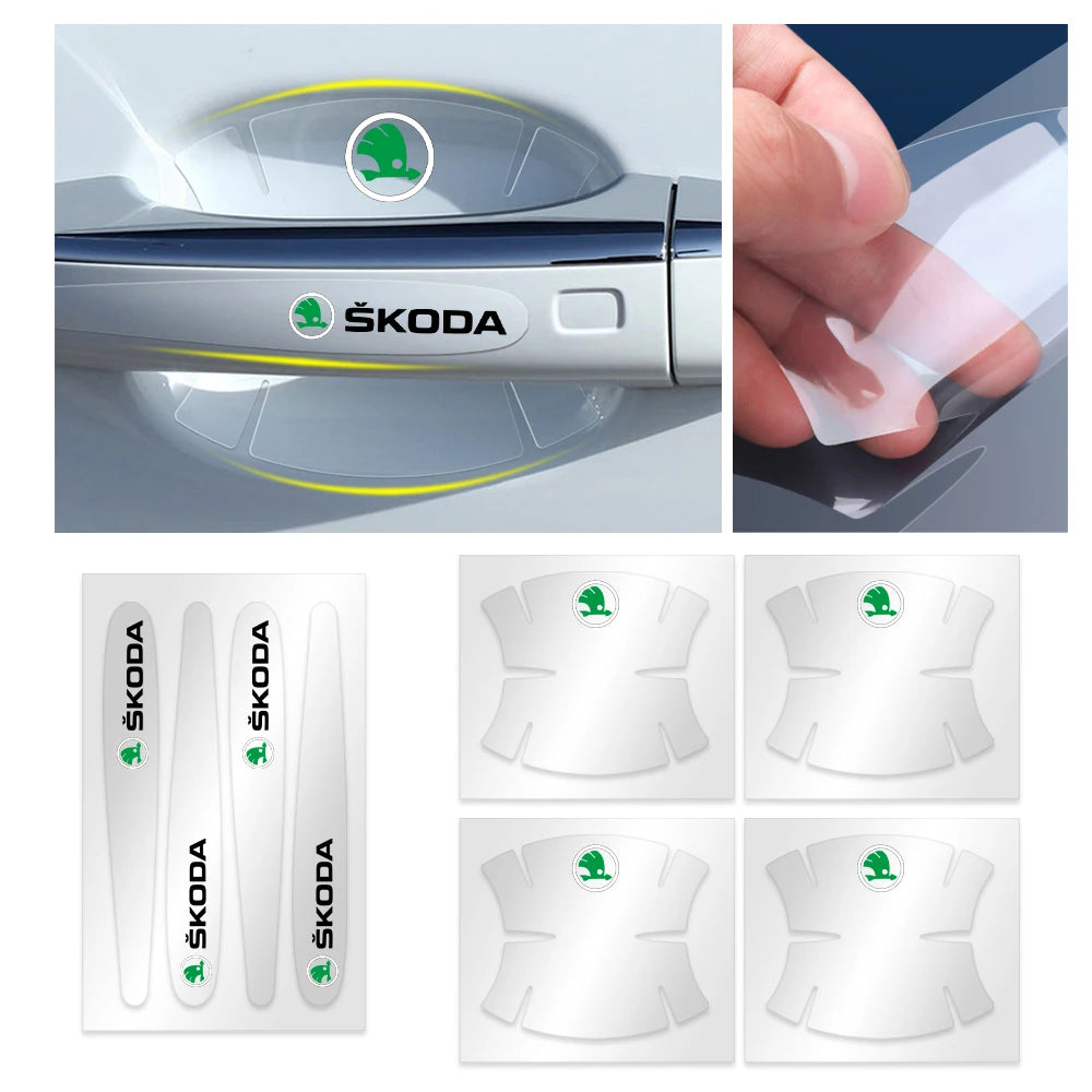 Transparent Car Door Handle Protectors – Anti-Scratch Film for Skoda Models