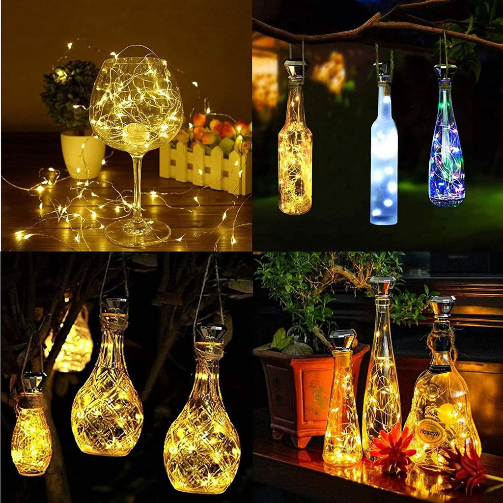 Solar Wine Bottle LED Fairy Lights – Decorative Garland for Home and Weddings