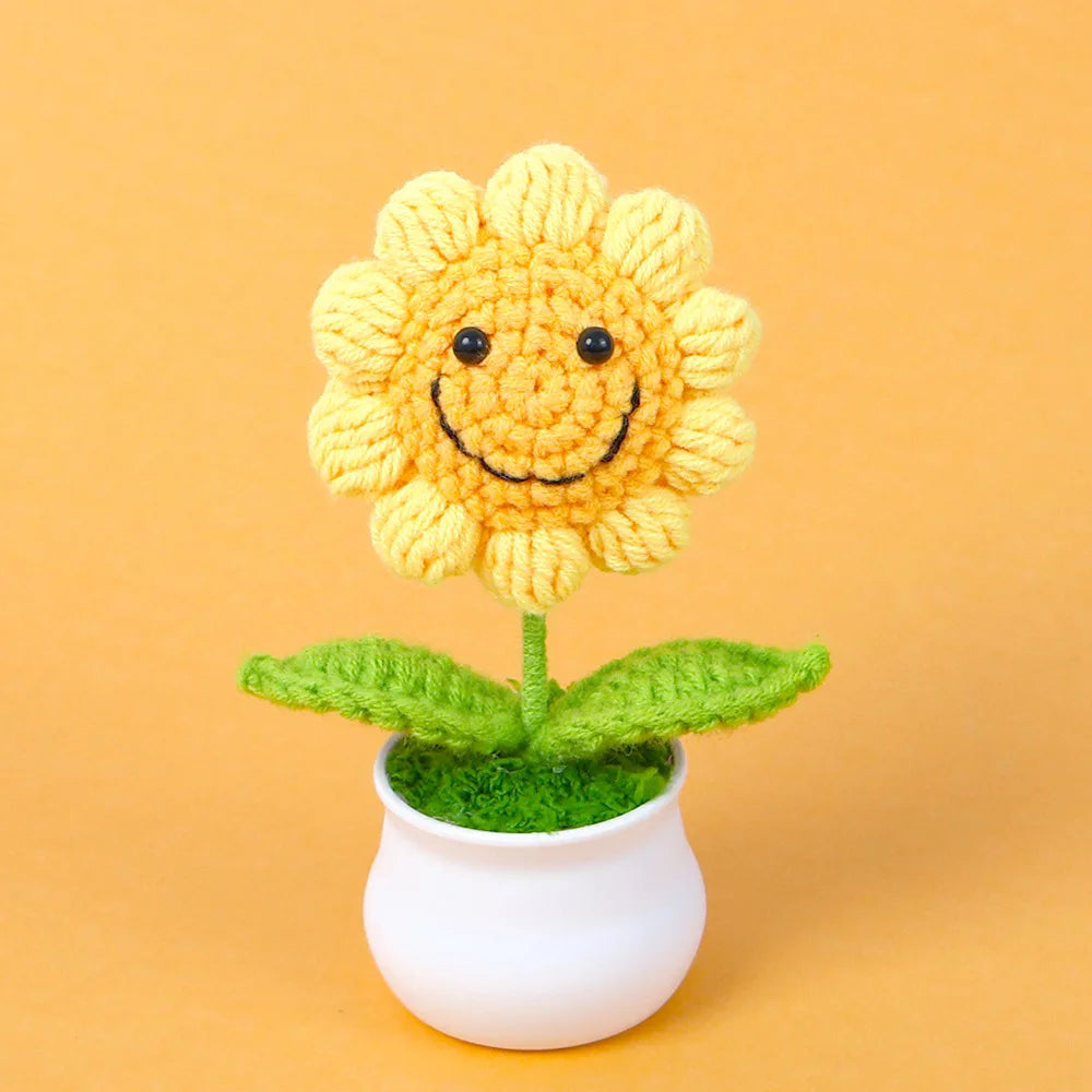 Handwoven Crochet Sunflower Potted Plant – Decorative Gift for Home Decor