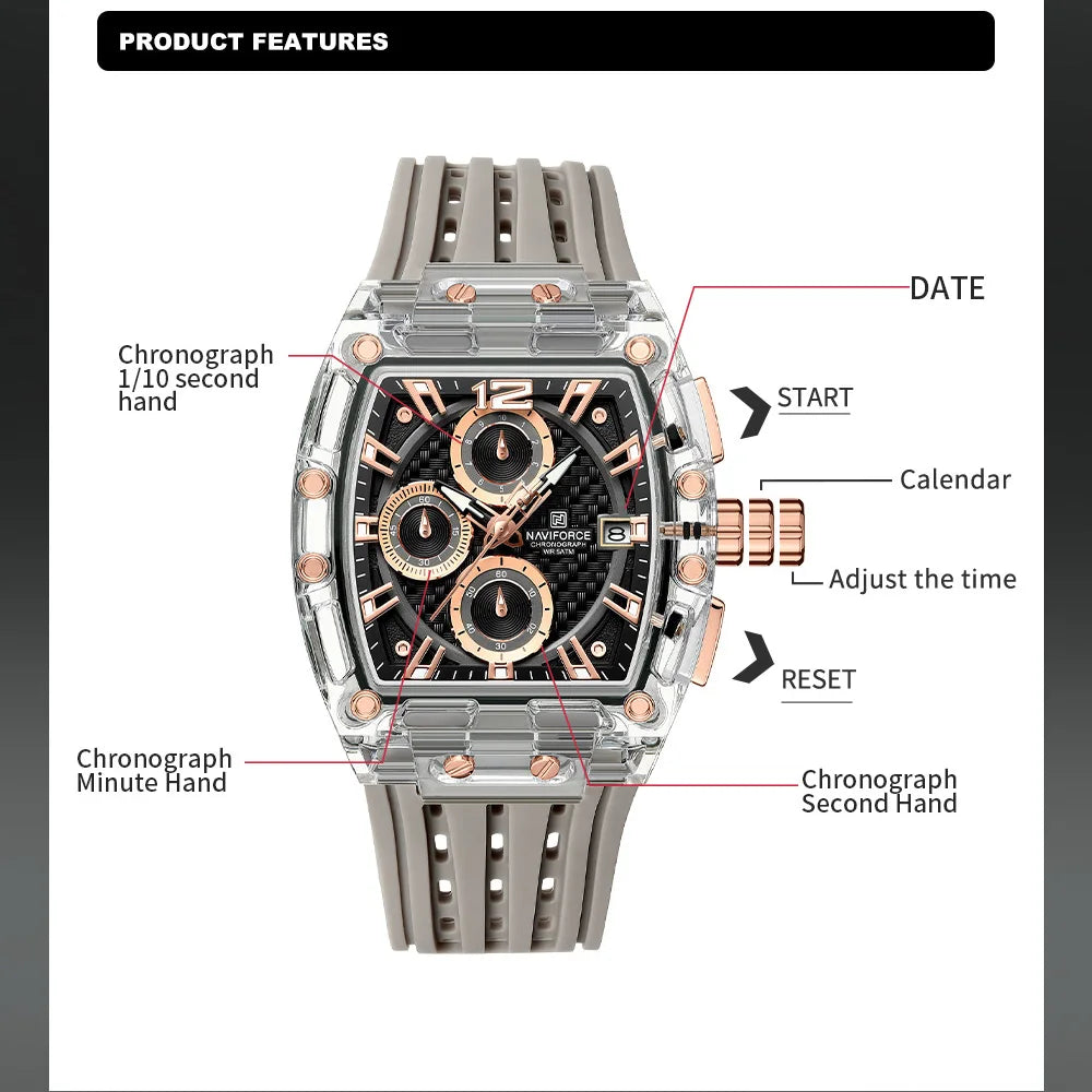 NAVIFORCE Silicone Chronograph Watch – Waterproof Sport Accessory for Men