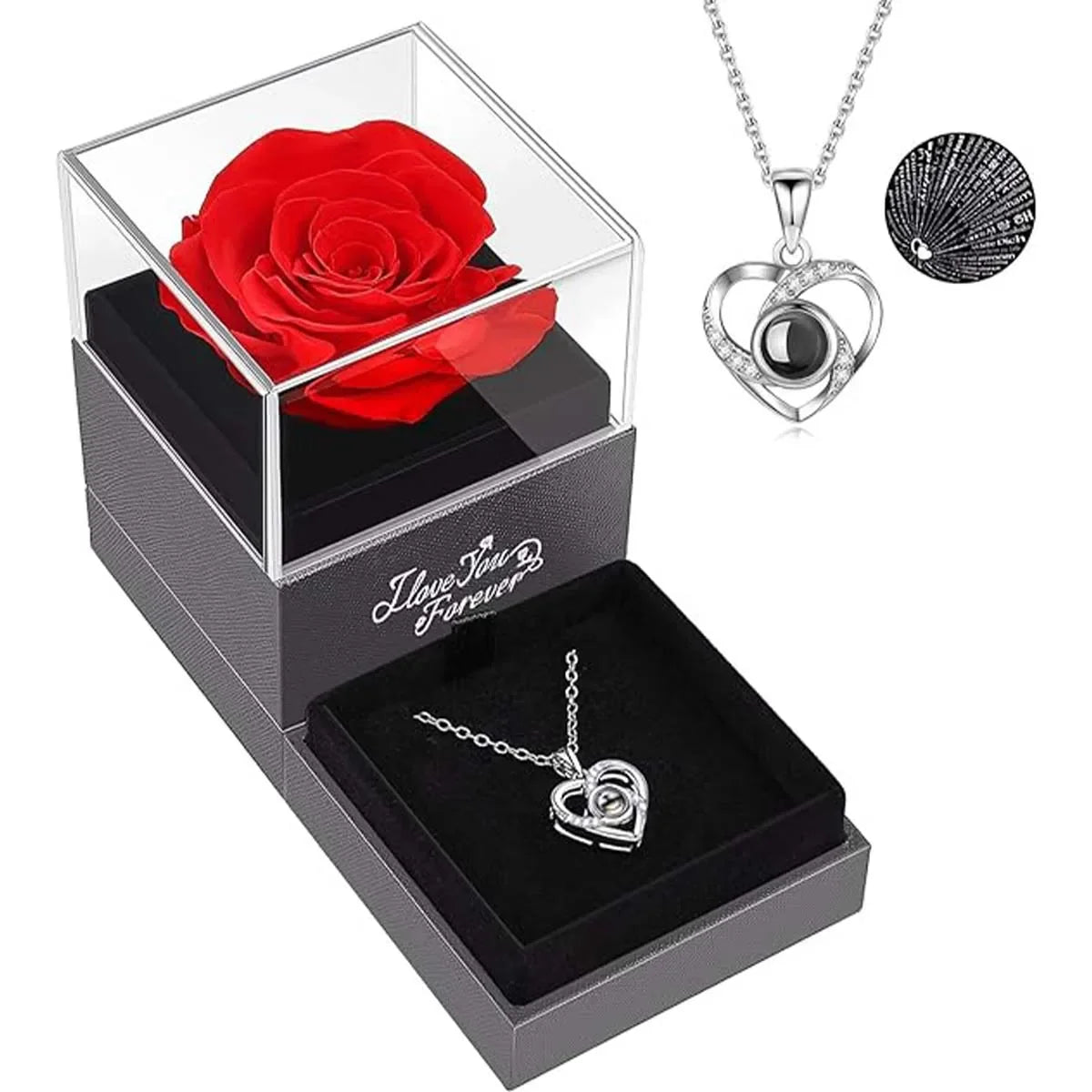 Hollow Zircon Love Heart Necklace – Eternal Flower Gift Box for Mother's Day
