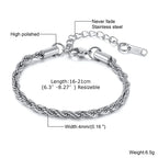 Stainless Steel Rope Chain Bracelet – Unisex Twisted Link Jewelry for Gift