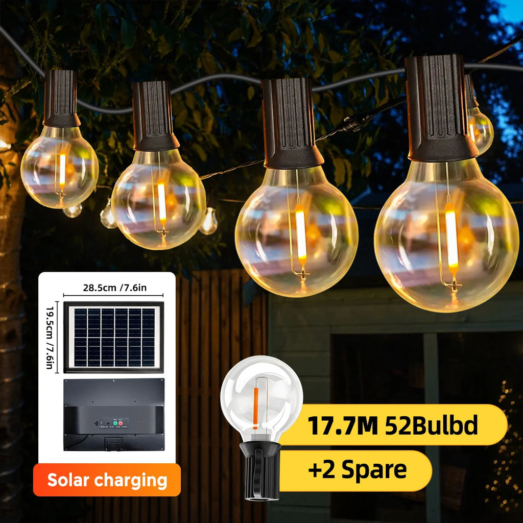 G40 Solar LED String Lights – Weatherproof Shatterproof Decor for Patio